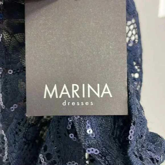 MARINA Navy Blue Open Back Lace Sequined Dress Womens Size 12 NWT - Picture 5 of 6